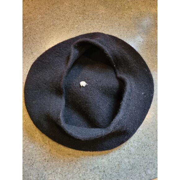Genuine 60s Basque Boiled Wool Black Beret White Pom Pom Size Small - Picture 3 of 5